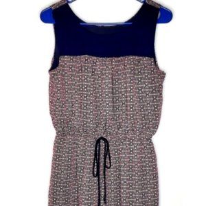 Enfocus Petite Dress Navy Blue Pink Geometric Designs Tie Elastic Waist 10P
